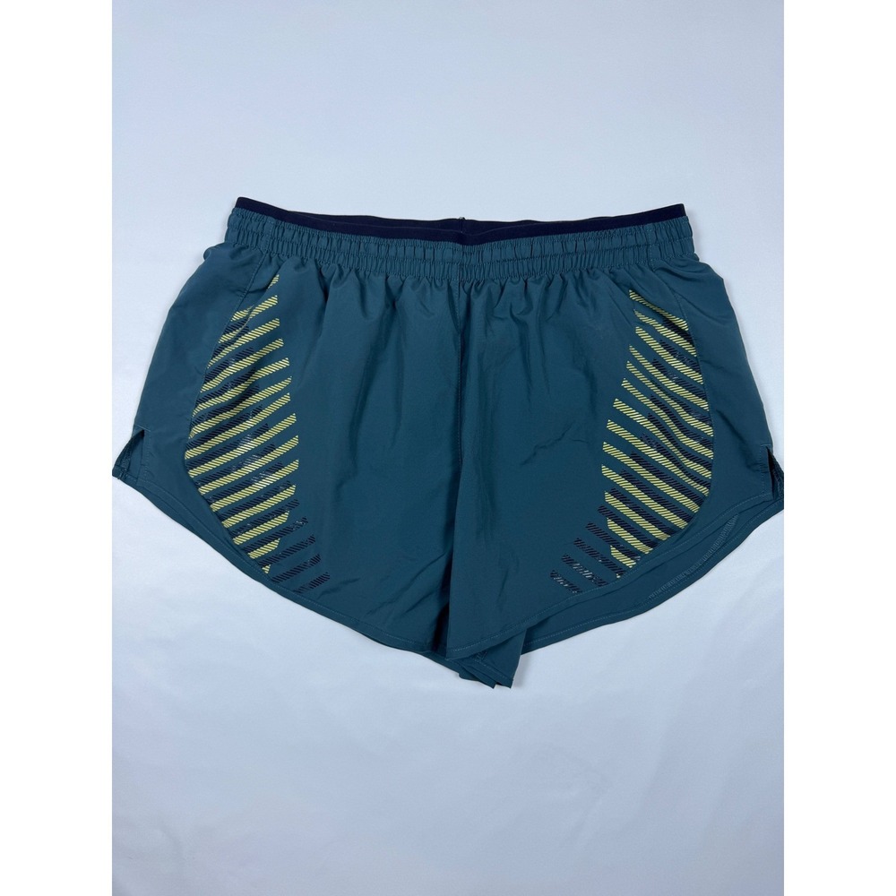 Nike‎ Dri-FIT Women Running Shorts Teal Yellow Striped Athletic Size L Large